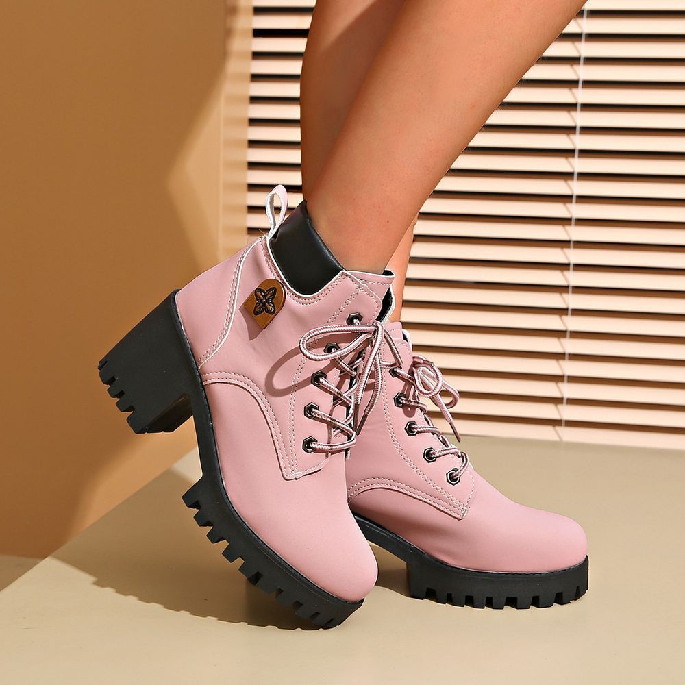 Women's thick heel platform lace-up ankle boots