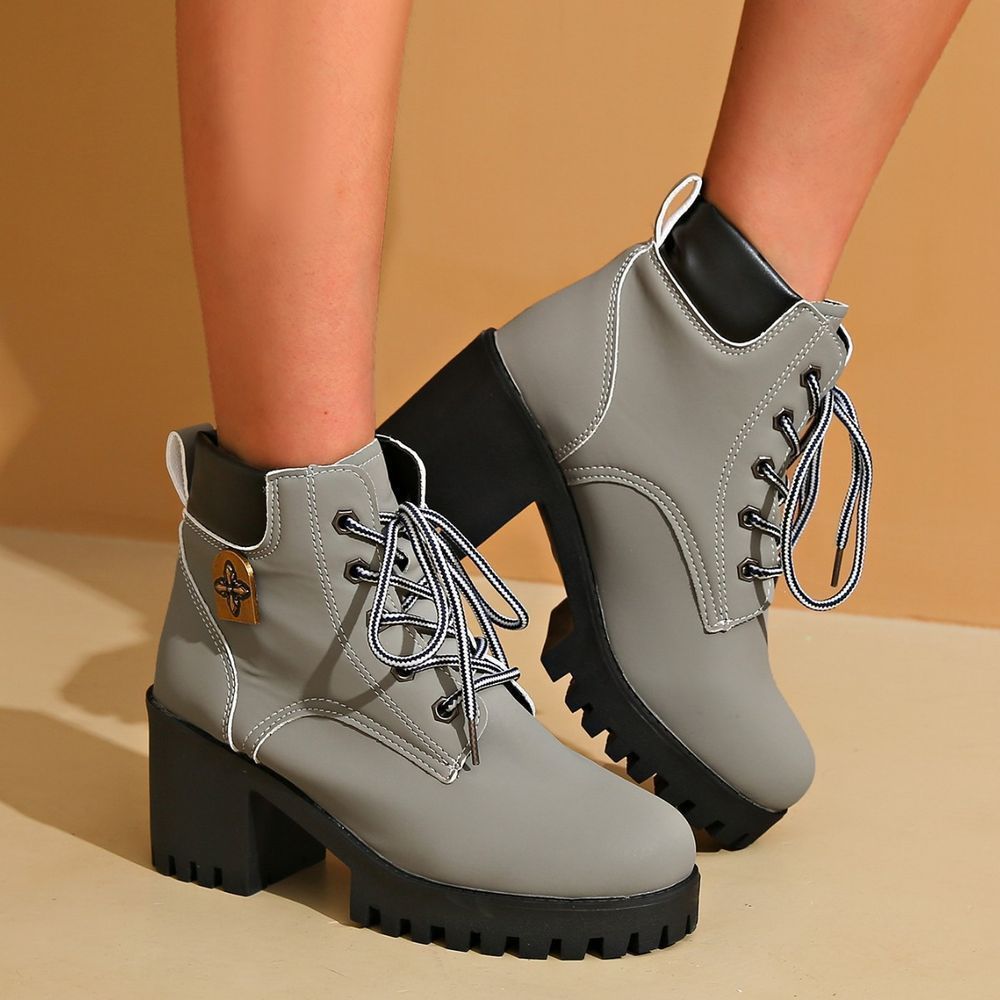 Women's thick heel platform lace-up ankle boots